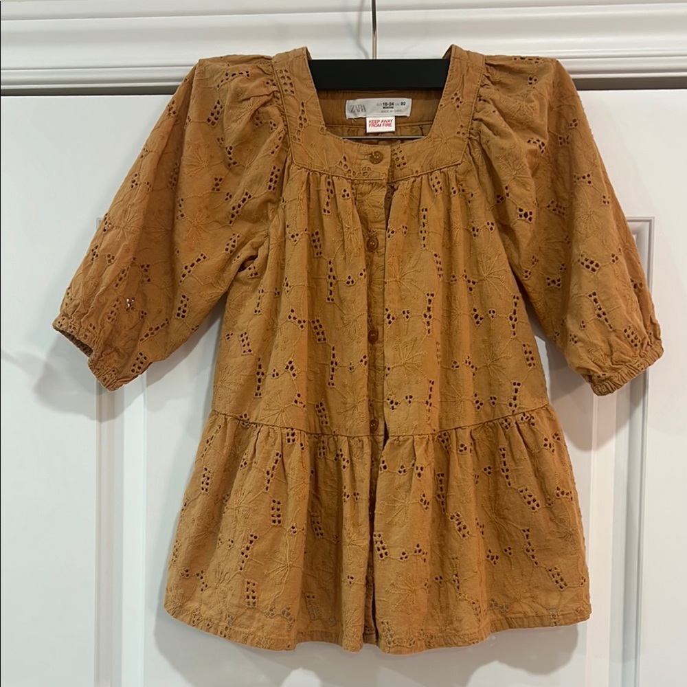 Zara Mustard Yellow Embroidered Dress